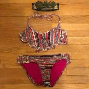 Lucky Brand Boho Paisley Bikkini Top Small Botton Medium Like New!